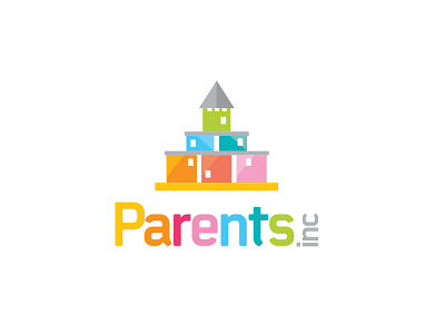 Parents Inc Castle Logo Design brand branding businesscard castle colorful father inc logo mother parent parents rainbow