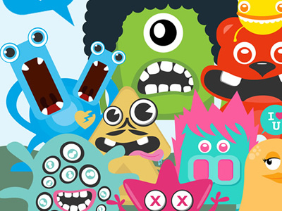 Lovely Monster Character Design afro alien bear big mouth blind bubble speech character character design cyclops duck heart frog hydra i love you lashes lips love monster pig punk pyramid quotes saliva saturn star sticker valentine vectors
