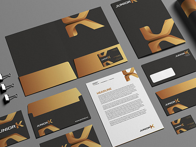 Junior K Black And Gold Branding Design Stationery Set 2 black and gold black and gold branding black gold branding branding business card colorful construction branding corporate profile gold branding junior k junior k branding k branding logo myanmar branding vi