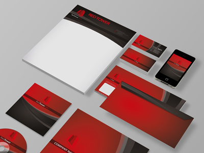 Redtower Corporate Identity Branding branding branding guide business card logo cd labels corporate identity property red and black red tower stationary
