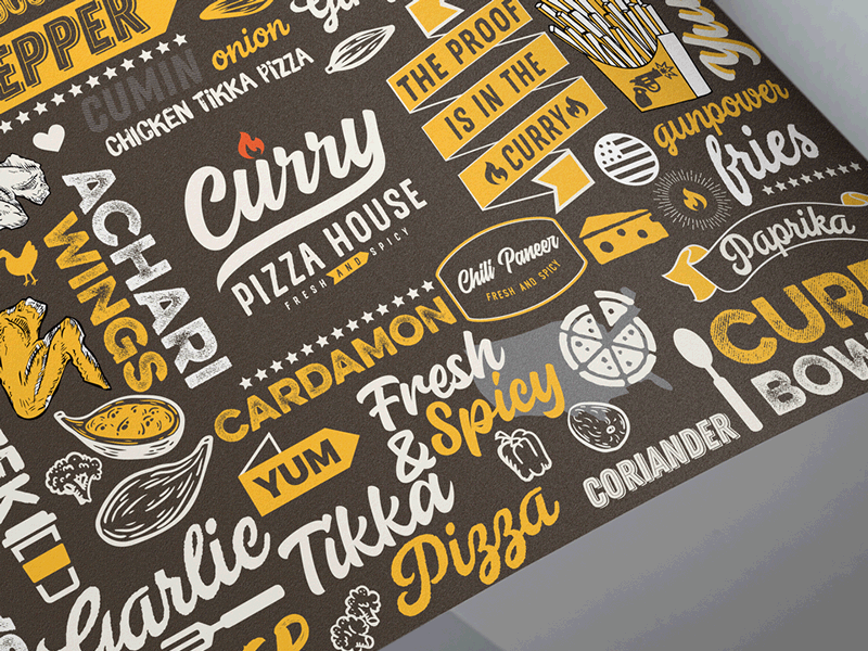 Curry Pizza House typography design curry pizza curry pizza house branding currypizzahouse fusion pizza indian restaurant italian fusion pizza italian restaurant pizza branding pizza logo pizza menu pizza typography typography