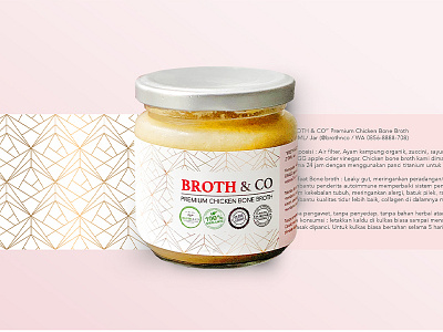 Broth&Co Jakarta packaging design broth packaging design brothandco brothandco jakarta brothco chicken bone broth gold and pink gold and pink branding jakarta premium chicken broth jar design