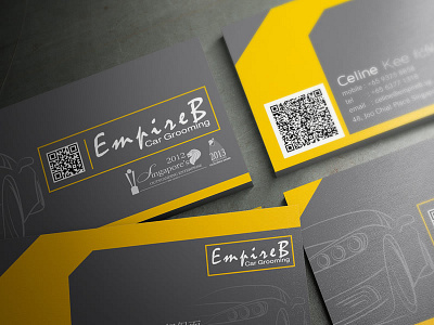 EmpireB car Grooming business card design business card business card design car grooming card design corporate card empire name card qr code yellow business card yellow card