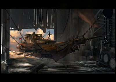 ship garage boat concept enviroment games garage illustration mechanic painting ship