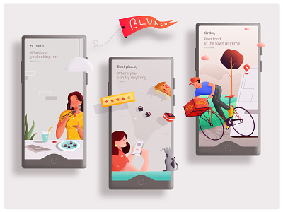 Onboarding ( Restaurant app Blunch ) app design eat food food court illustration restaurant app
