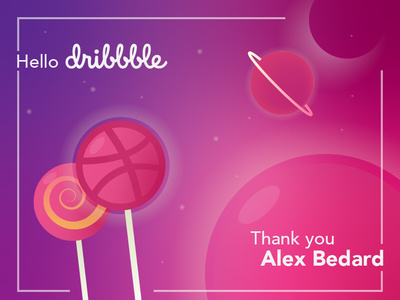 Hey Dribbble! debut design lollipop lollipops planets space stars thank you