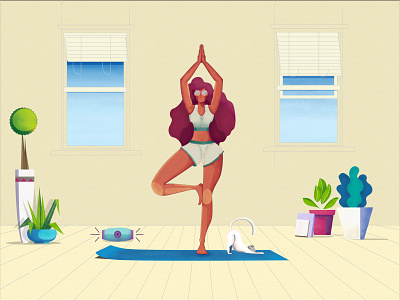 Yoga girl character color design illustration vector