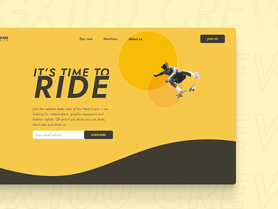 Time to ride landing page ride skate trick yellow