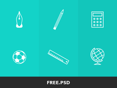 Elementary school icon pack no.1 | FREE.PSD ball calculator elementary school flat free download globe icon set pen pencil psd ruler vector