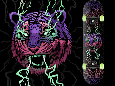 Tesla Tiger - Skateboard Deck electricity lightning pink purple skateboard street tesla tiger