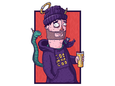 Self Portrait beer doodle drawing illustration photoshop pigeon self portrait