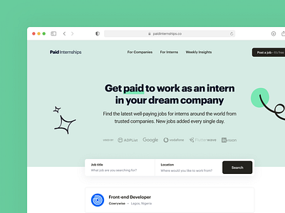 Paid Internships landing page ui website