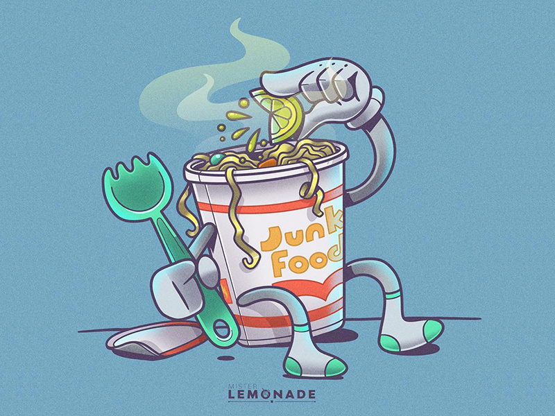 Junk food! taste delicious hot eat lemon maruchan instant ramen ramen junk junk food food character illustration