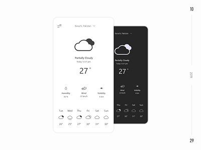 Simple Weather Application cloud dark mode design flat icon set illustration mobile app ui ux weather app weather forecast