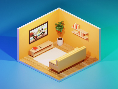 Isometric room 3d blender cozy furniture illustration interior isometric room