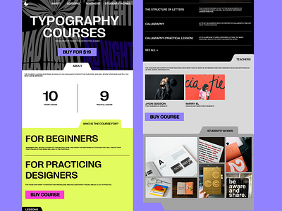 Landing page of typography courses branding brutal colors concept courses design desktop graphic design landing minimal site typography ui ux web website