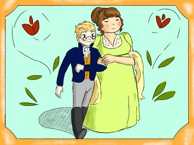 Regency Cute couples art illustration jane austen regency storybook victorian