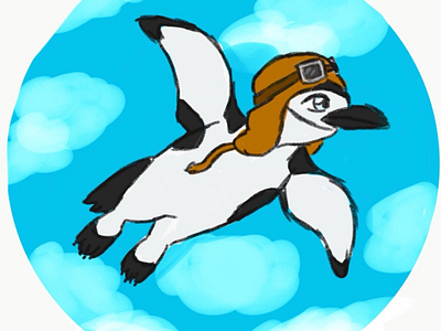 Flying penguin avatar clouds cute flying icon illustration penguin sketch