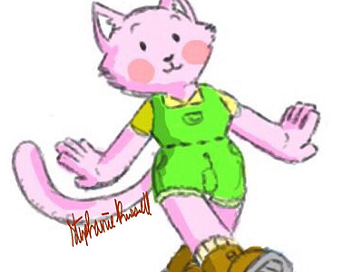 Kitty in a romper cute hiking illustration kitten outdoors pink sketch