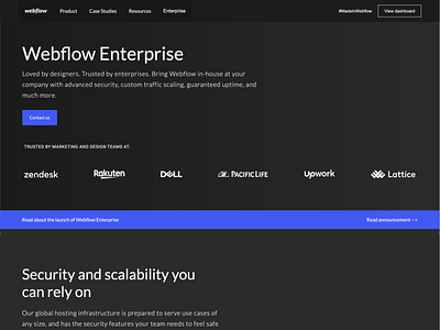 Webflow Enterprise page - Rebuilt in Webflow enterprise rebuild software web design web development webdesign webflow