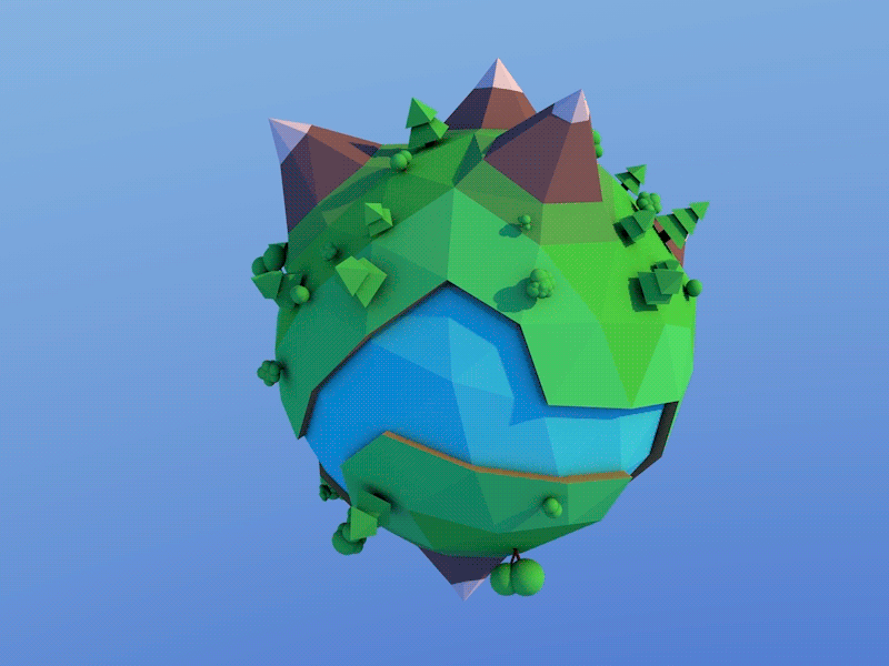 Low poly planet 3d animation 3d art animation cinema 4d low poly mountain planet river tree