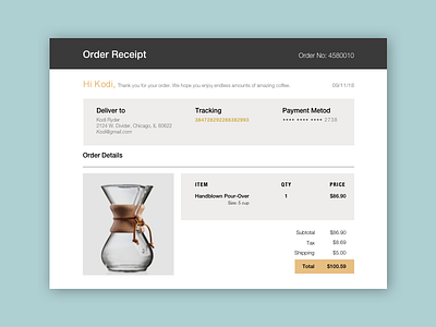 Daily UI Challenge #017 Email Receipt 017 challenge chemex coffee dailyui email emailreceipt order payment product purchase receipt ui uiux ux