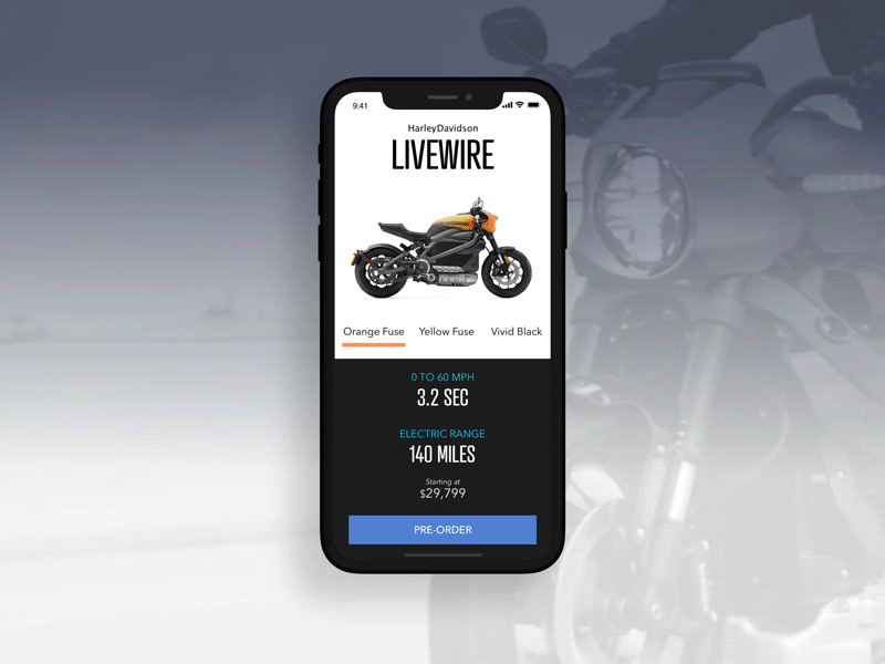 Daily UI Challenge #33 Customize Product 033 animated gif animation dailyui dailyui033 harley davidson interaction design mobile app design motorcycles parallax selections ui ux design