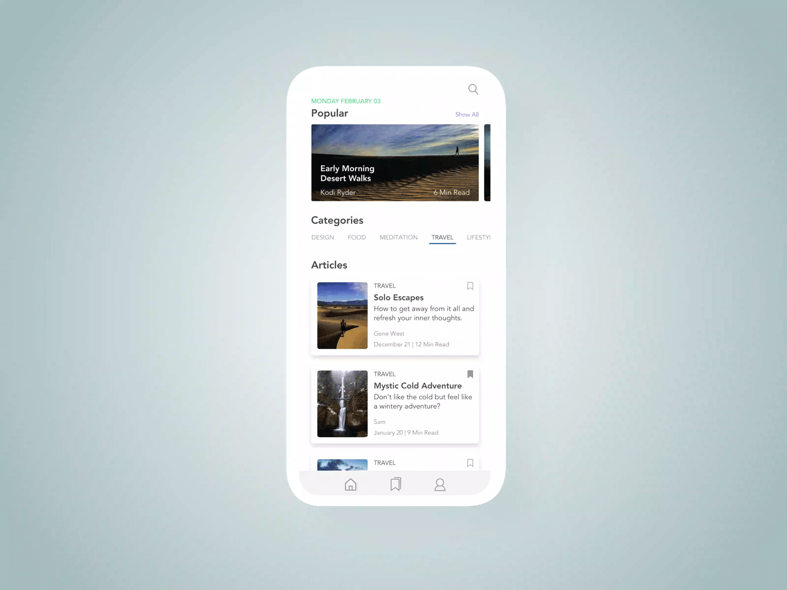 Daily UI #35 Blog Post 035 animation articles blog blogpost card dailyui mobile travel uidesign