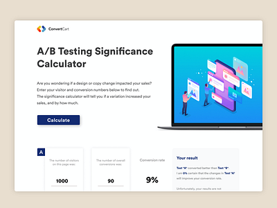 A/B Testing Calculator abtesting calculator calculator ui convertcart data landingpage product ui ui ux ui design uiux web design website