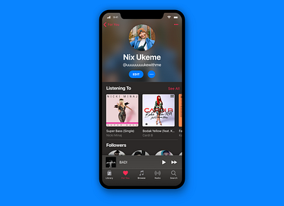 User Profile! Apple Music (Dark Mode) - Day 006 006 app apple apple music branding creative dailyui darkmode design interface minimal mobiledesign prototype typography ui userexperience ux uxdesign uxui vector
