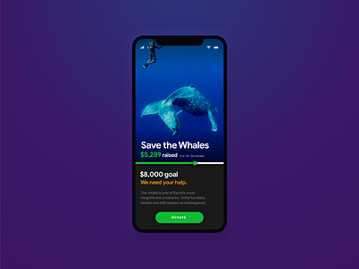Crowdfunding • Save The Whales • Day 032 app branding creative dailyinspiration dailyui design digitaldesign flat inspiration interface minimal mobile mobiledesign prototype ui userexperience ux uxui vector web