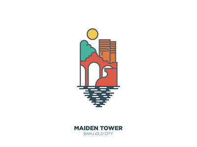 Maiden tower azerbaijan baku city design flat design hellodribblers illustration logo maiden tower