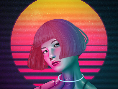 Cybergirl design illustration painting
