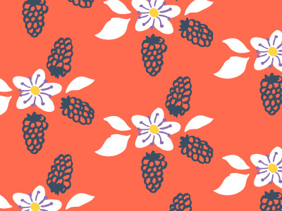 Blackberry Floral Print berries fabric hand drawn handmade illustration pattern pen and ink playful retro summer textile vector