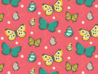 Butterflies! handmade illustration pattern textile fabric vector summer playful retro butterflies spring