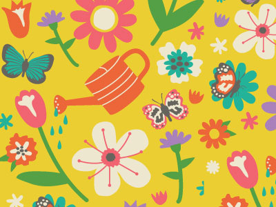 Springtime Garden Party! butterflies fabric flowers handmade illustration pattern playful retro spring summer textile vector