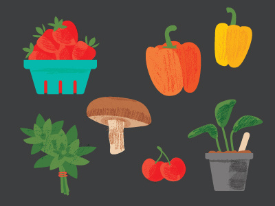 Fruits & veggies digital illustration foodie fruit handmade icons illustration texture vector vegetables veggies