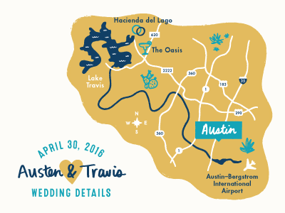 ATX Wedding Map cactus design handmade icons invitation suite lettering map stationery succulents texas typography wedding