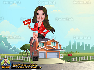 Caricature illustration for real estate client background branding caricature cartoon graphic design house illustration real real estate sold vector