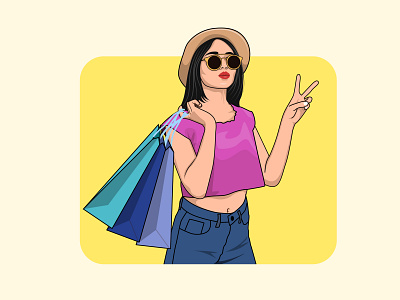 Beautiful girl shopping illustration beautiful caricature cartoon girl graphic design illustration shopping vector