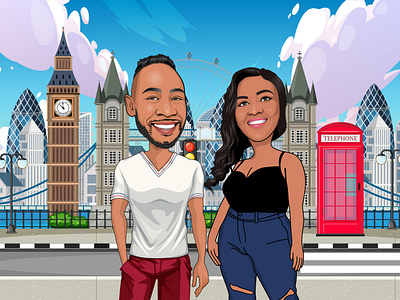 Cartoon caricature illustration for a couple