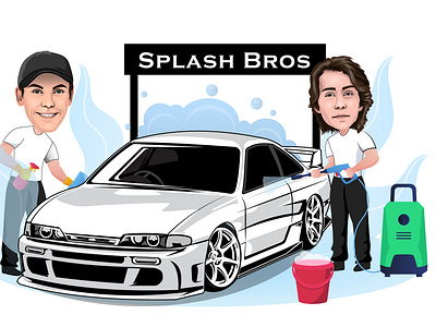 Cartoon caricature for a car washing company