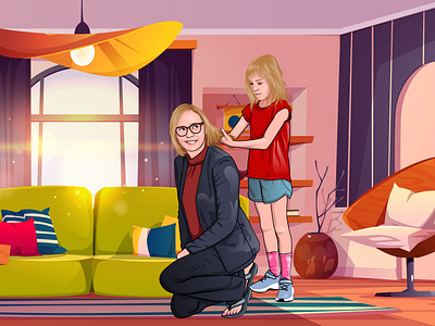 Cartoon Portrait for a mother and daughter