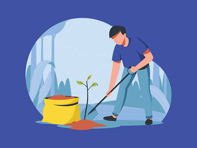 Man Planting a Tree Illustration ai download free freebie illustration plant tree vector