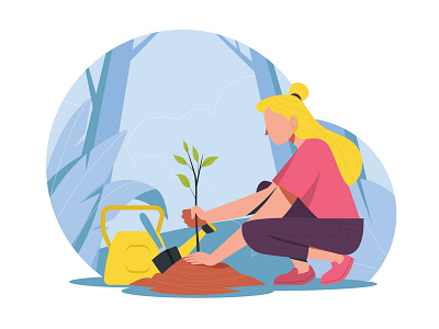 Girl Planting a Tree Illustration ai download free freebie illustration psd template vector