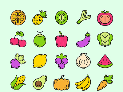 Fruit and Vegetable Icons ai download free freebie illustration psd template vector