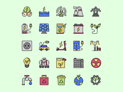 Sustainable Energy Icon Set ai ai design ai vector energy energy icon energy vector icon design icons download icons pack icons set illustration illustrator logo logo design sustainable energy symbol vector design vector download vector icon