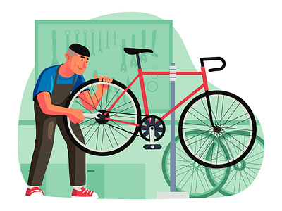 Bicycle Mechanic Illustration bicycle illustration bicycle mechanic cartoon cartooning character character design freebie illustration illustrator vector vector design vector download vector illustration