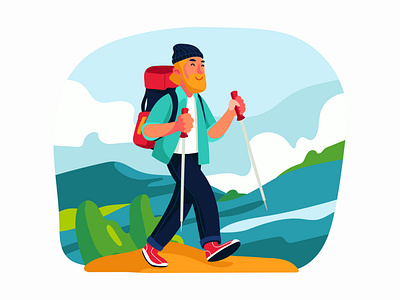 Hiking Illustration cartoon cartooning character character design freebie hiking hiking illustration illustration illustrator vector vector design vector download vector illustration