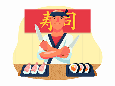 Sushi Chef Illustration cartoon cartooning character character design freebie illustration illustrator sushi chef sushi chef illustration vector vector design vector download vector illustration